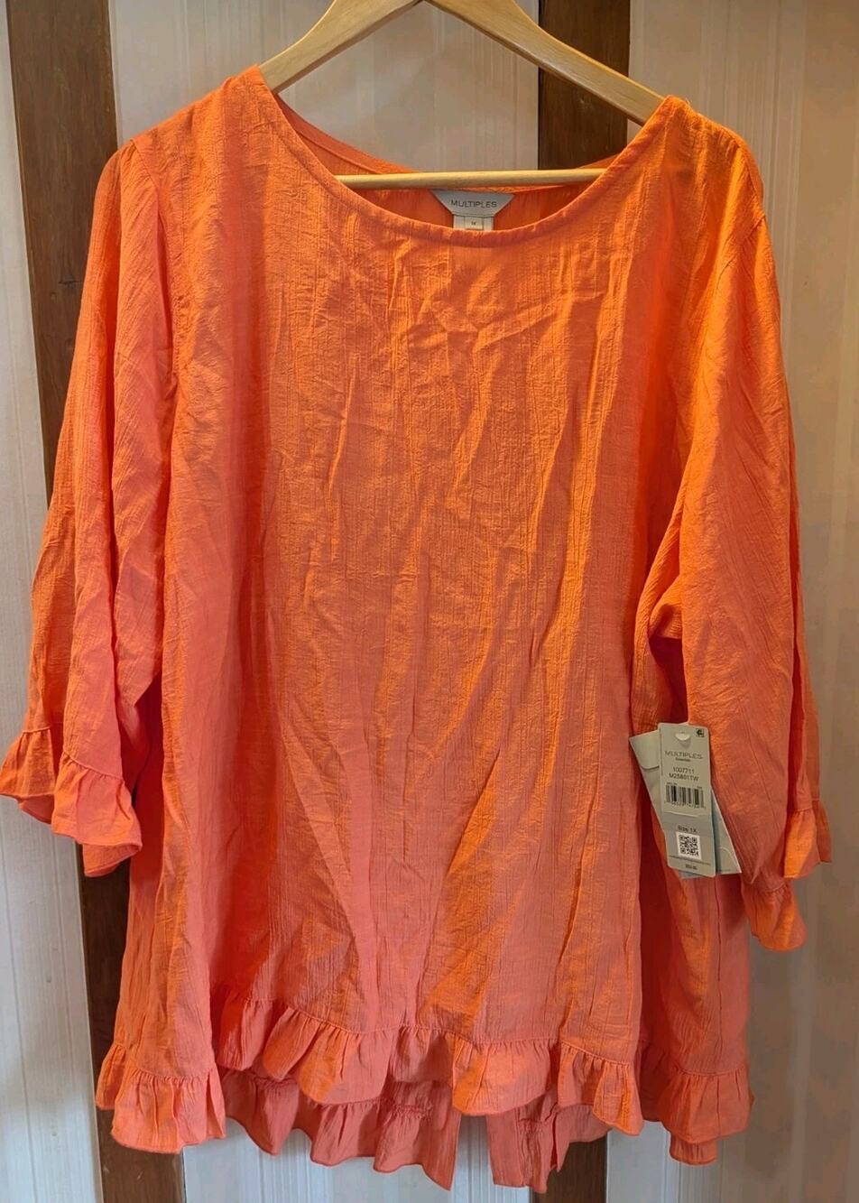 NWT Multiples Ruffle Woven Top Women's 1X Shirt Buttons Back $53